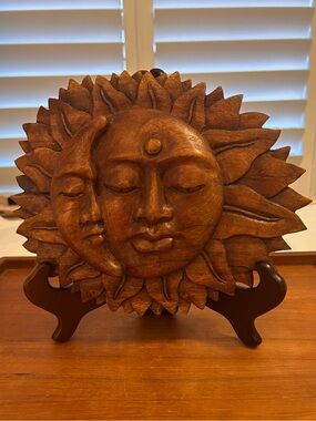 Handcrafted Carved Wood
Sun and Moon Celestial Wall Art - Boho